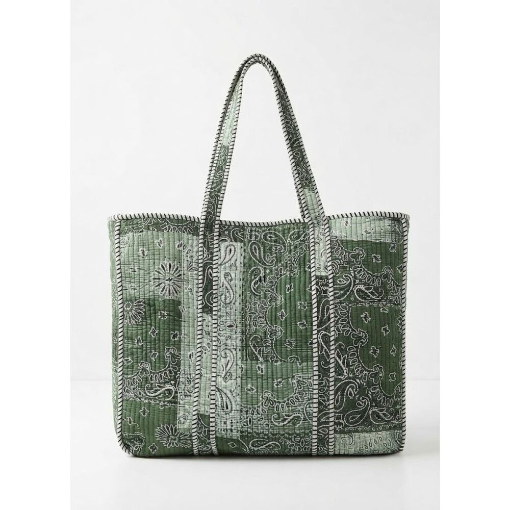 #274. POL Green Bandana Patchwork Quilted Tote Bag NWT